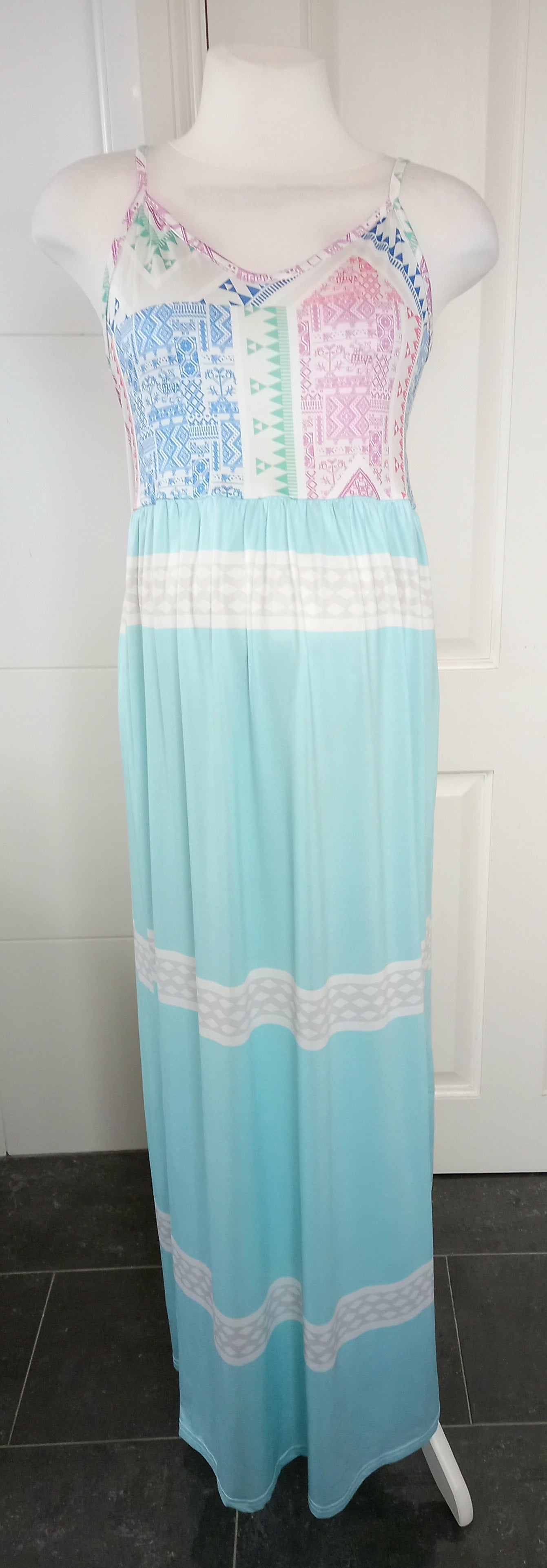 Calladream Blue, PInk & Green Camisole Maxi Dress - Size M (Approx. UK 10/12)