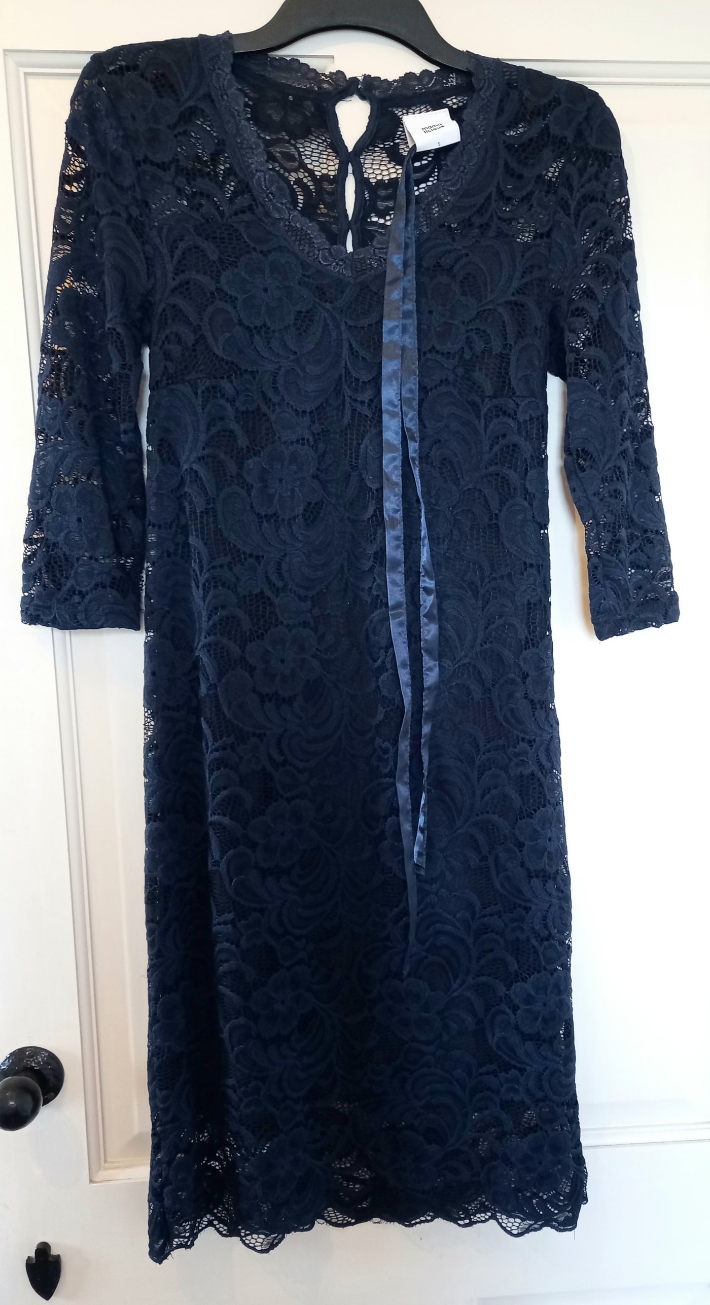 Mamalicious Navy Lace Occasion Dress - Size S (Approx UK 8)