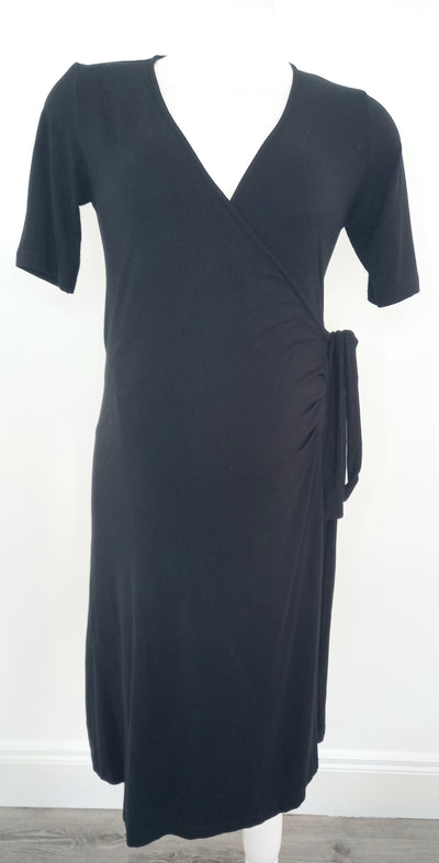 Seraphine Black Short Sleeved Wrapover Dress - Size XS (Approx UK 6/8)