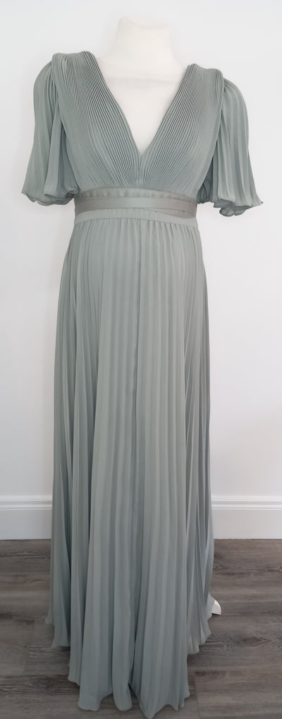 Asos Maternity Olive Green Pleated Maxi Dress - Size 8 (more like 8/10)