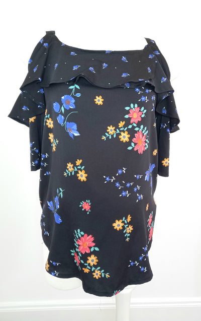 New Look Maternity Black Floral Bardot Frill Top - Size 14