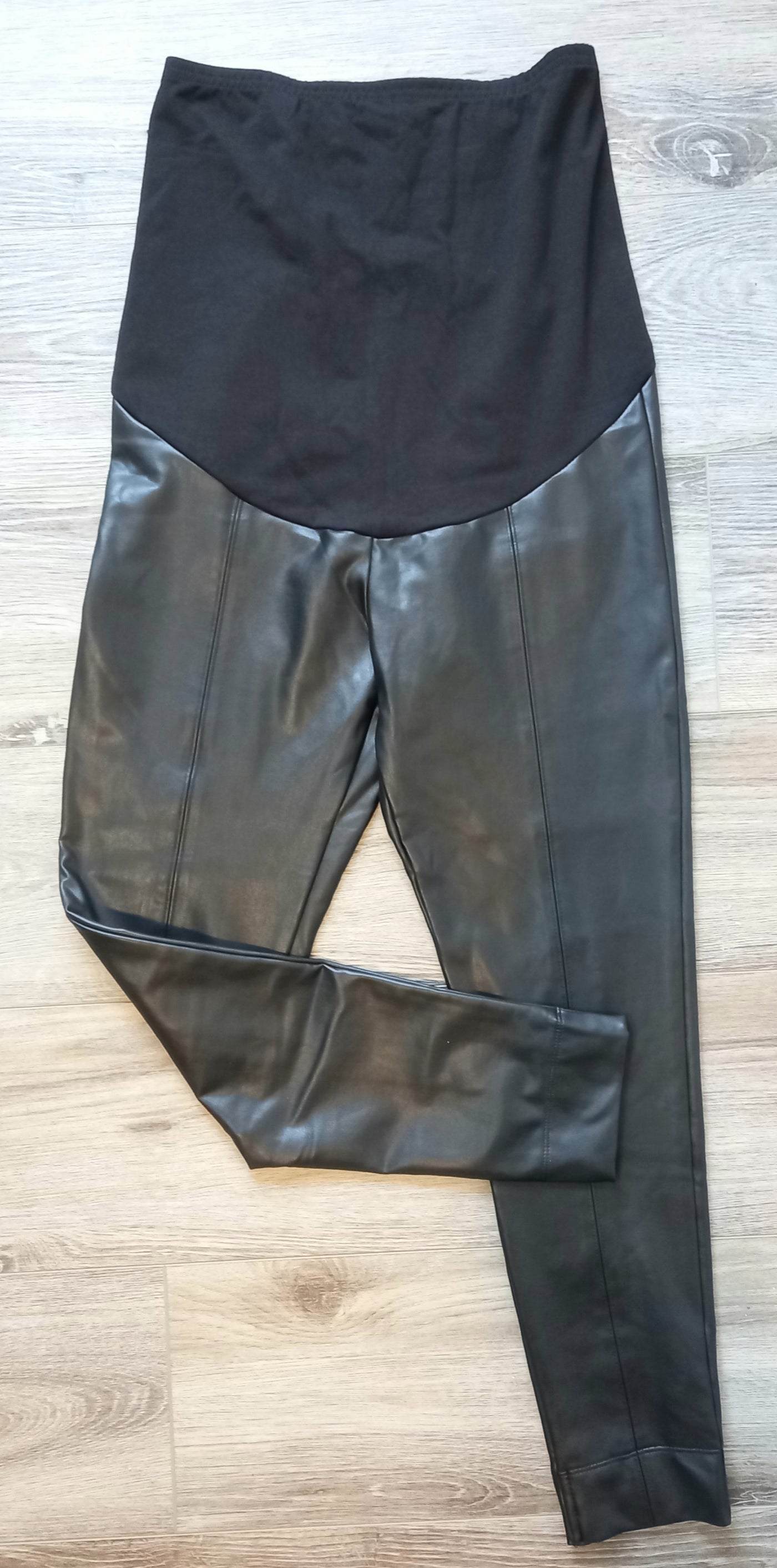 M&S Collection Black Overbump Leather Look Trousers - Size 10 Short