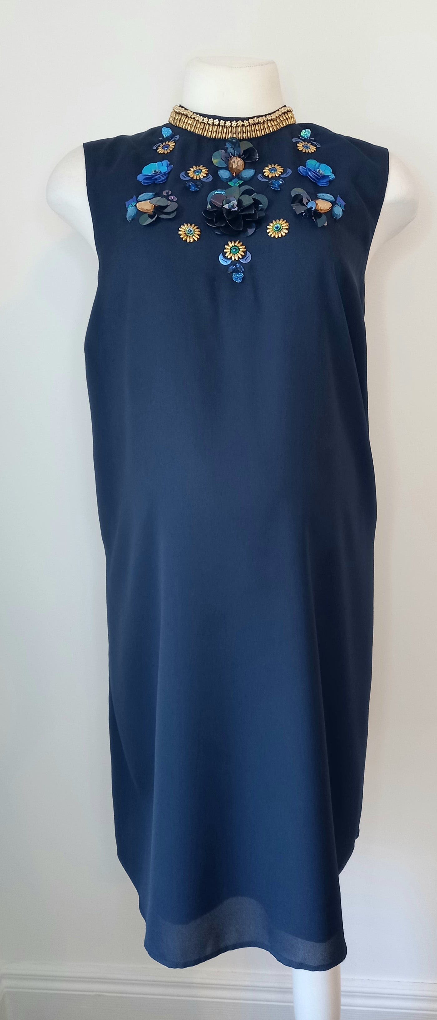 Asos Navy Sleeveless Embellished Tunic Dress - Size 12