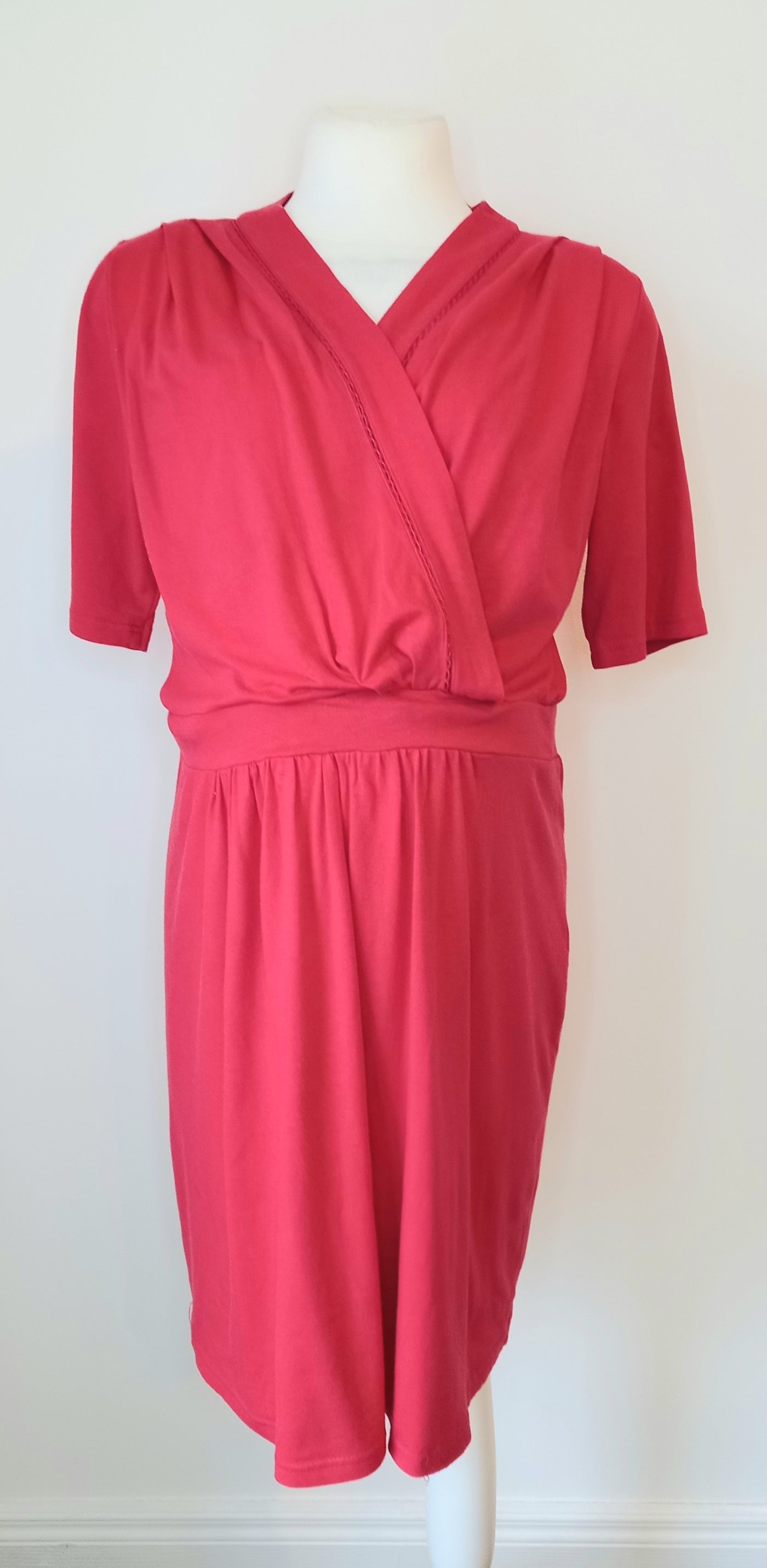 Mamalicious Red Crossover Nursing Dress - Size L (Approx UK 14/16)