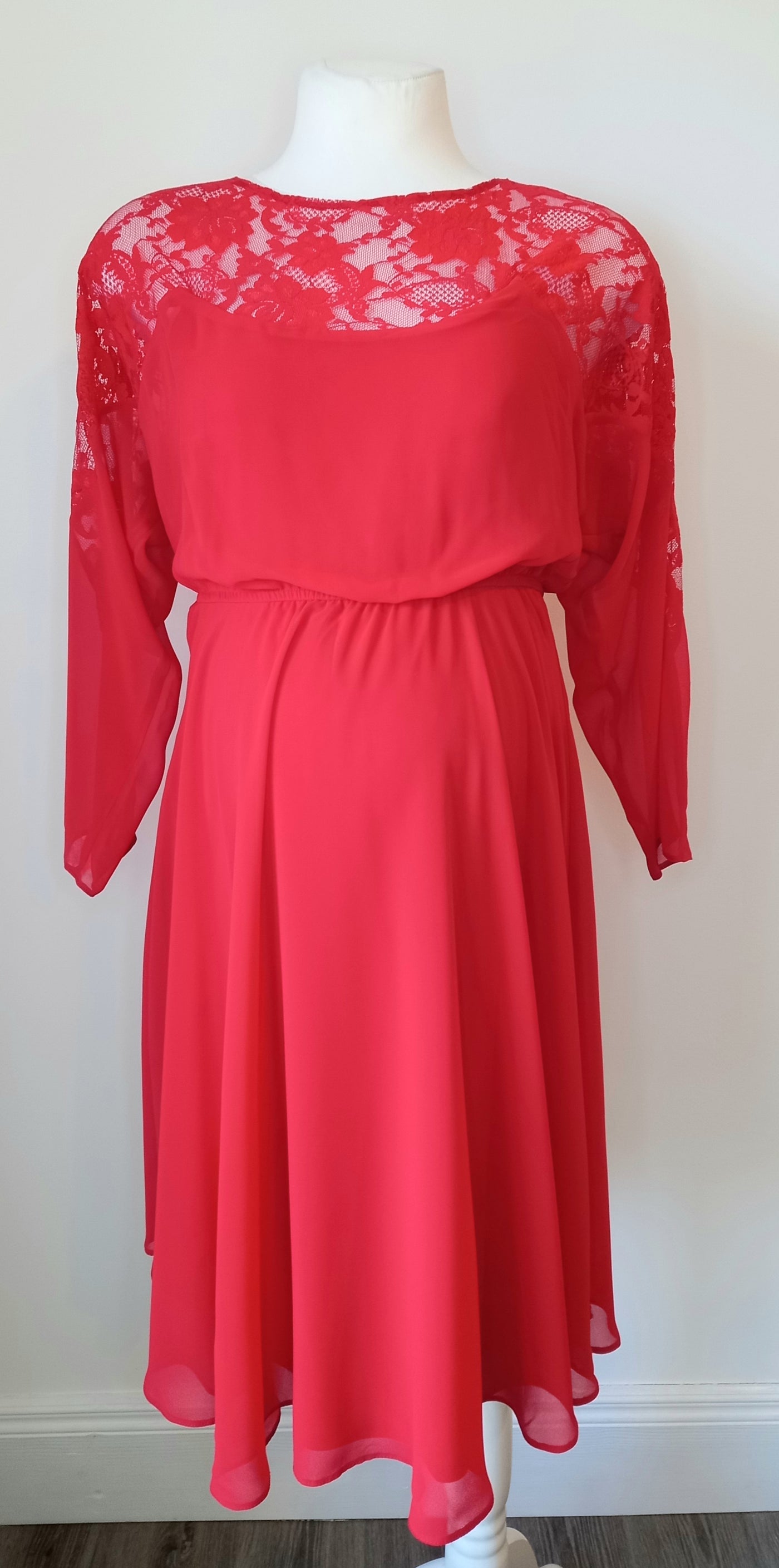Asos Maternity Red Lace Shoulder Dress - Size 10