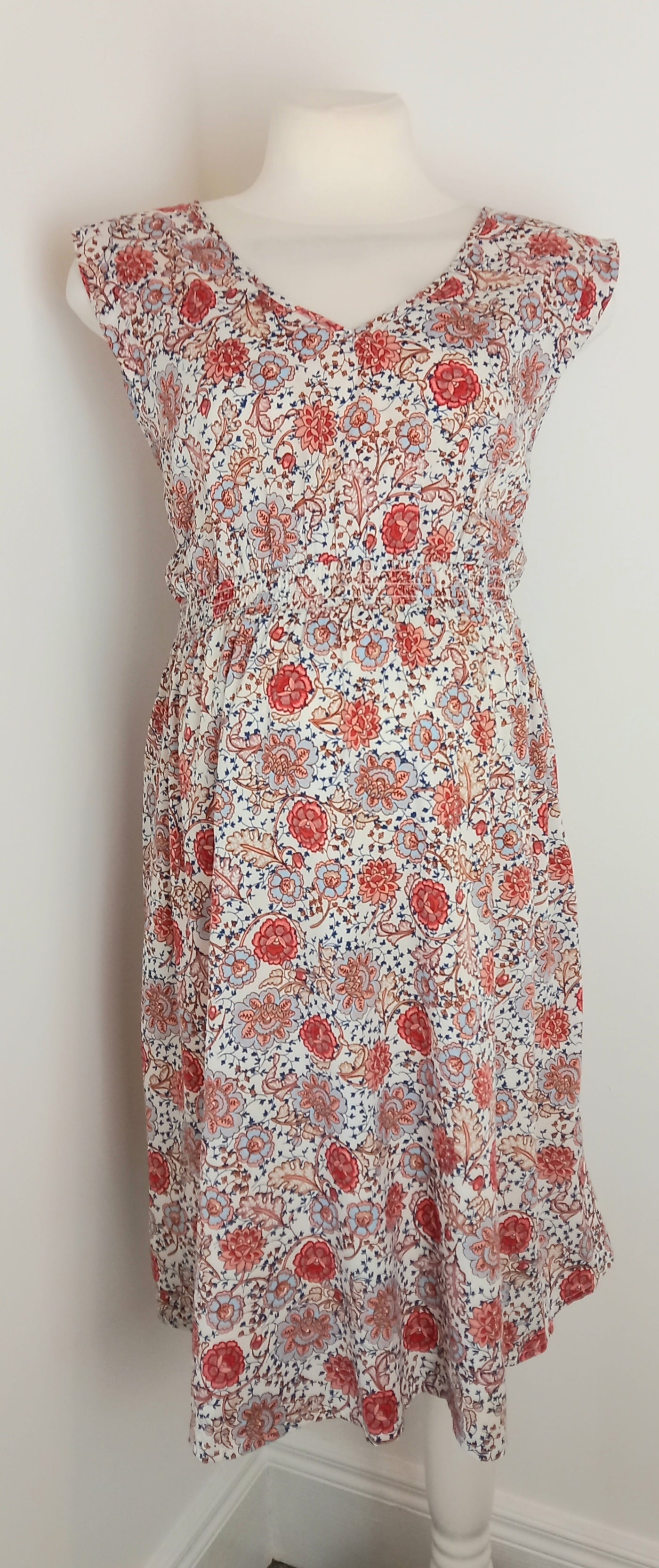 New Look Maternity White, Orange & Blue Floral Summer Dress - Size 14