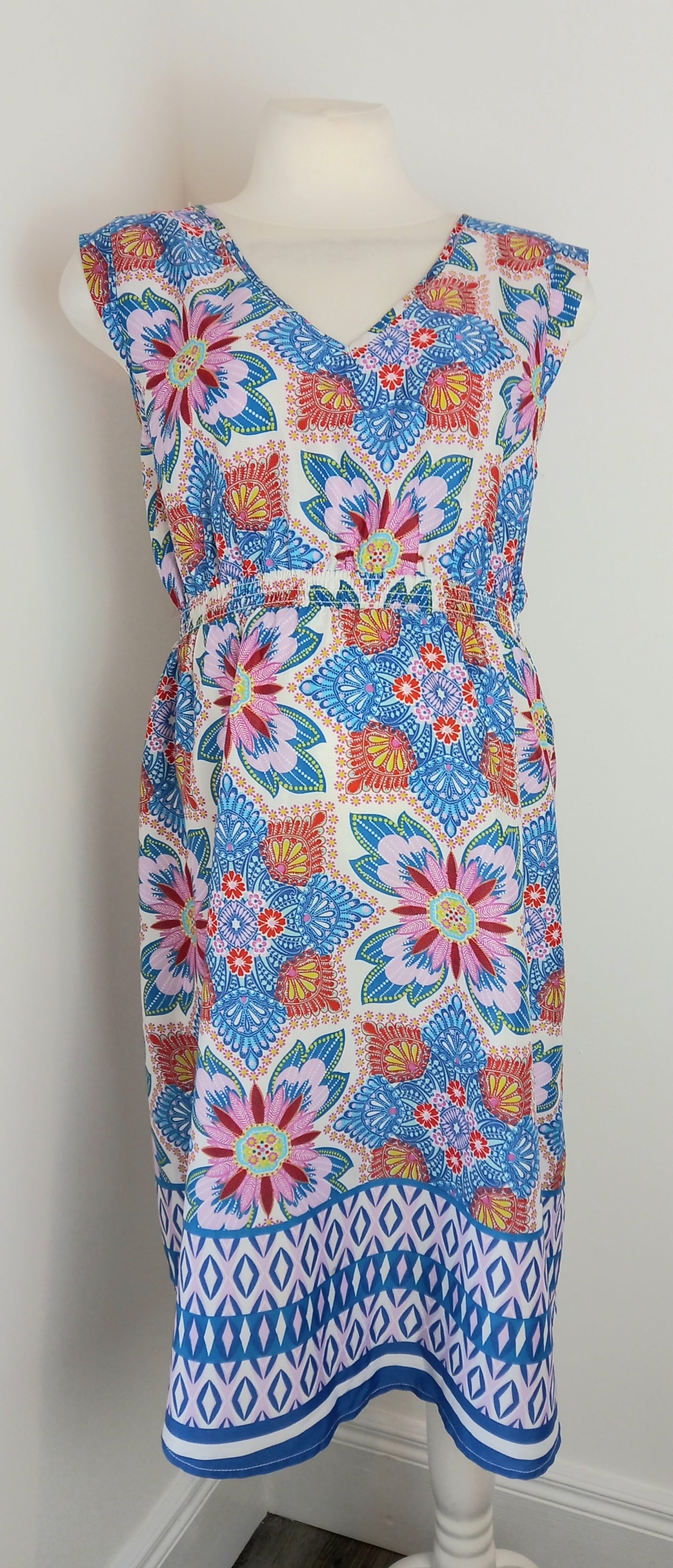 New Look Maternity White, Blue, Orange & Pink Floral Summer Dress - Size 14