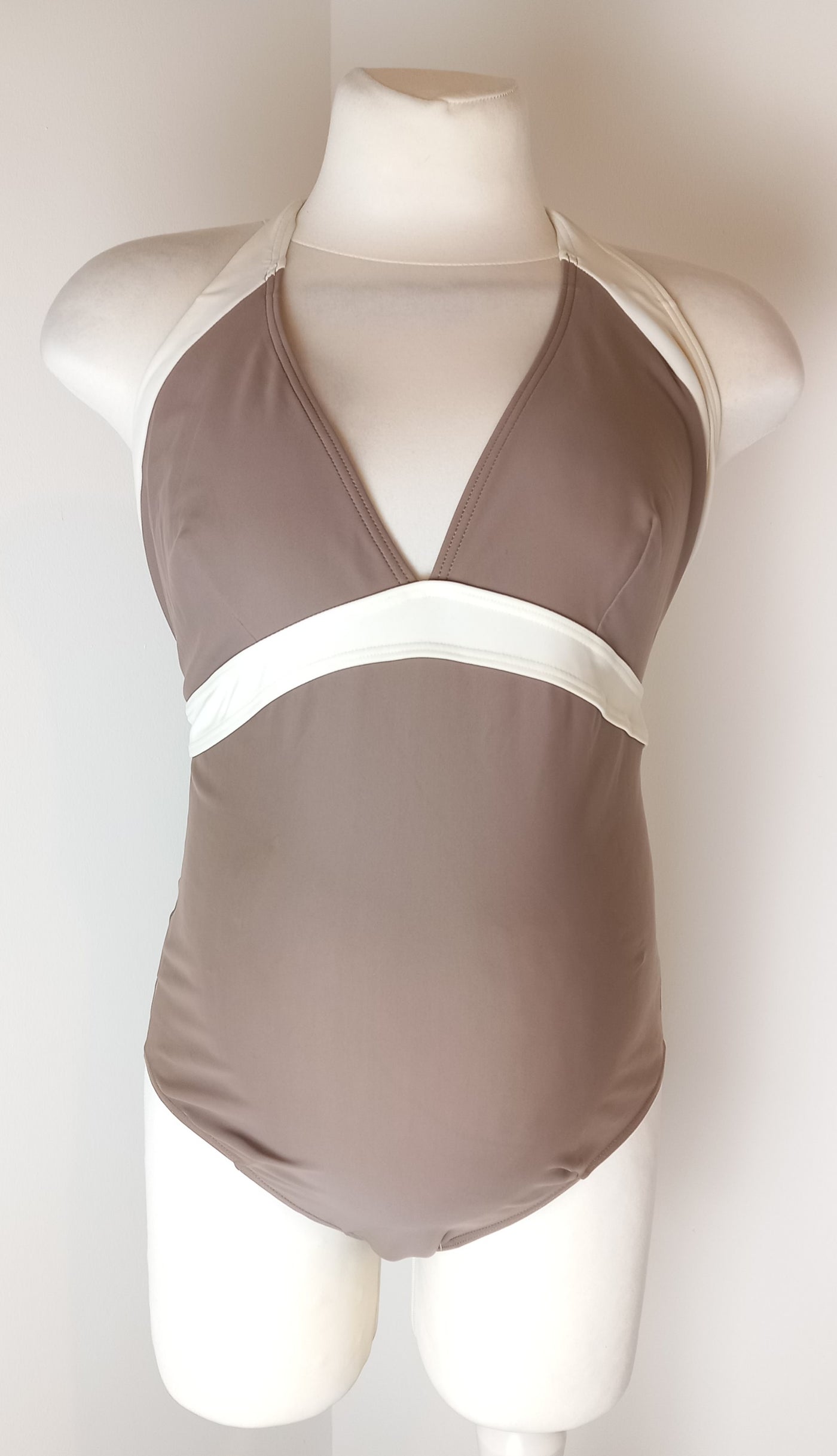 Colline light brown and cream halterneck swimsuit - Size 14