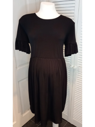 Flounce Maternity Black Frill Sleeve Dress - Size 16