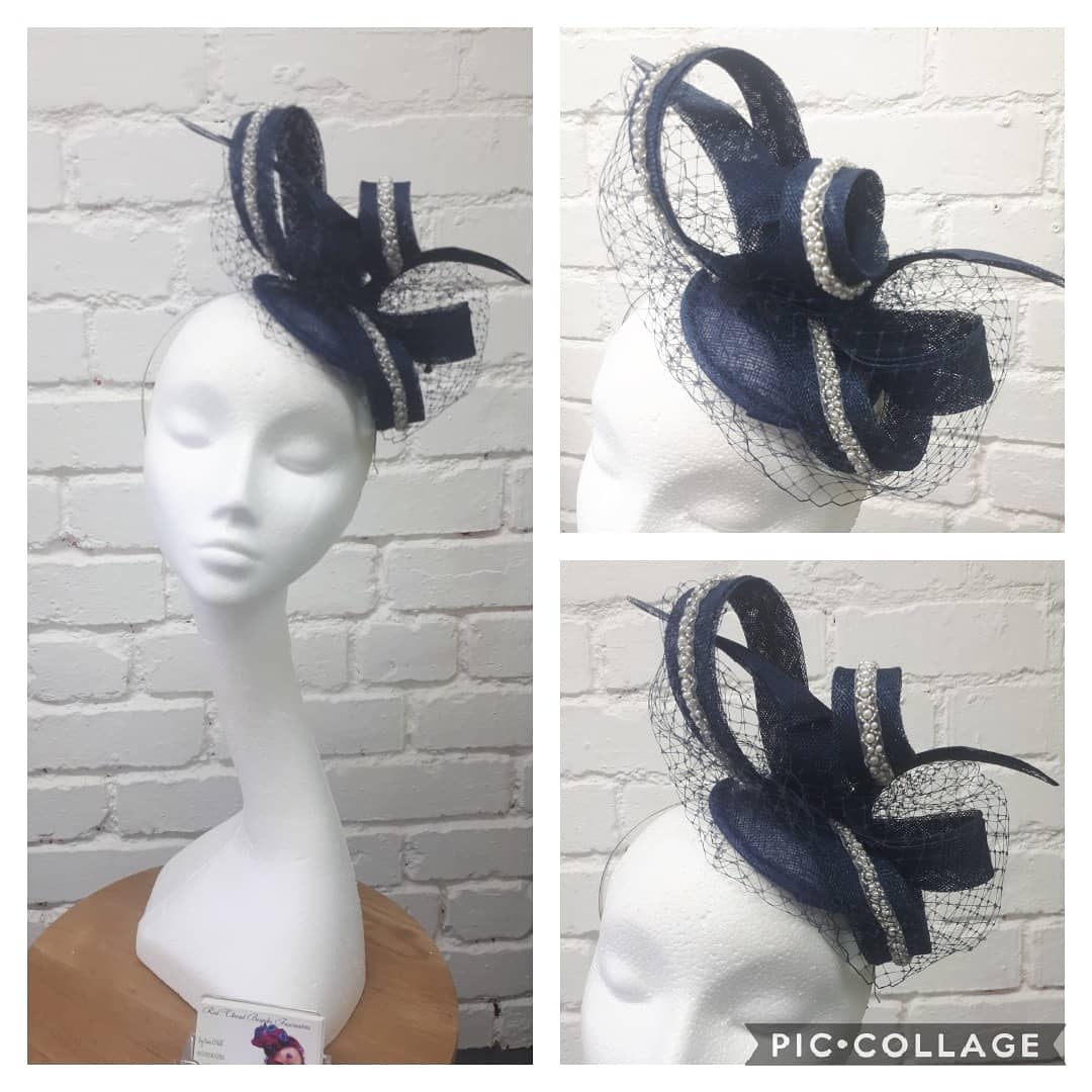 Navy & Pearl Net Fascinator by Red Thread - One Size