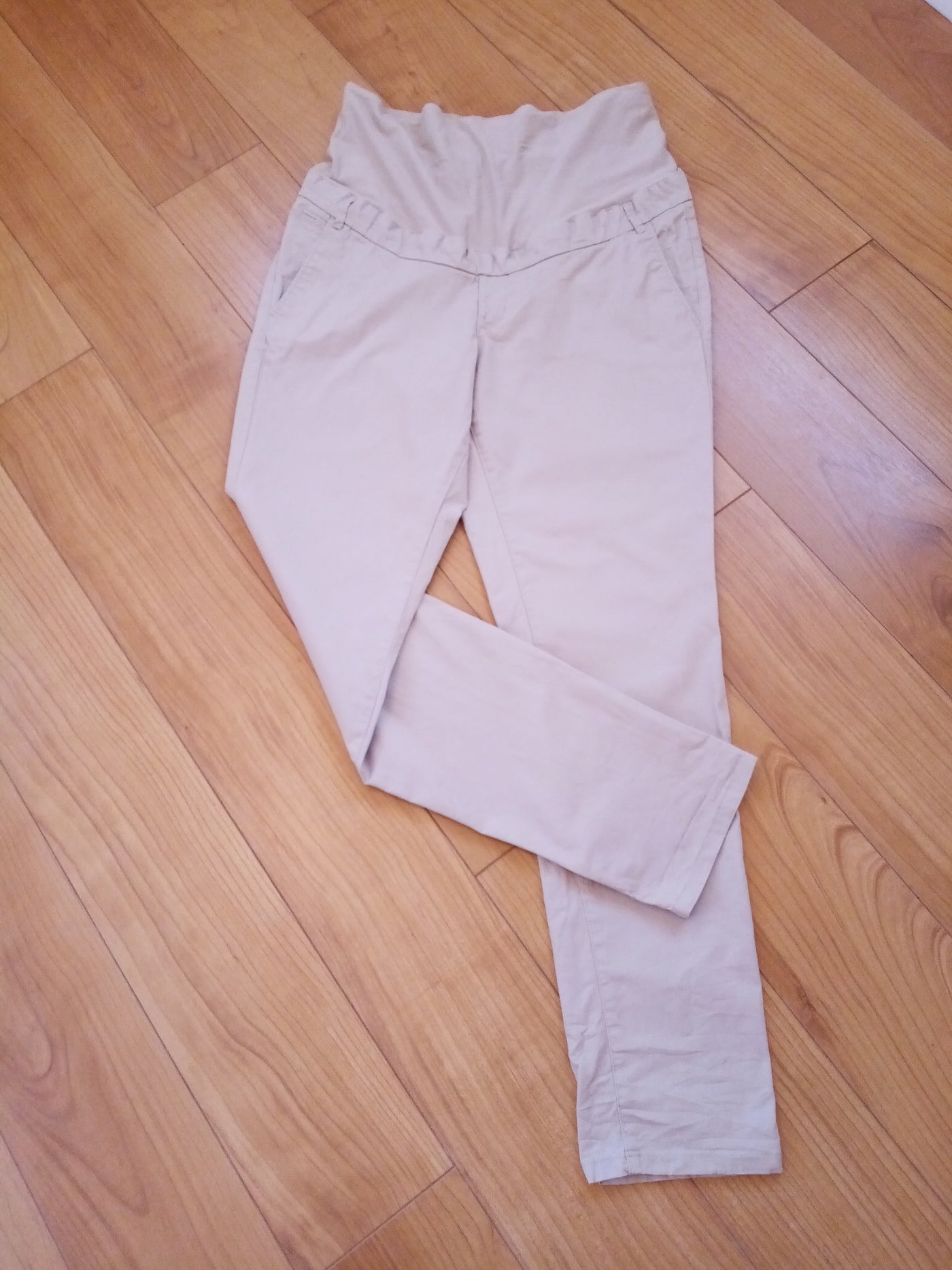 H&M Mama Beige Chino Style Over Bump Trousers - Size 44 (approx UK 16)