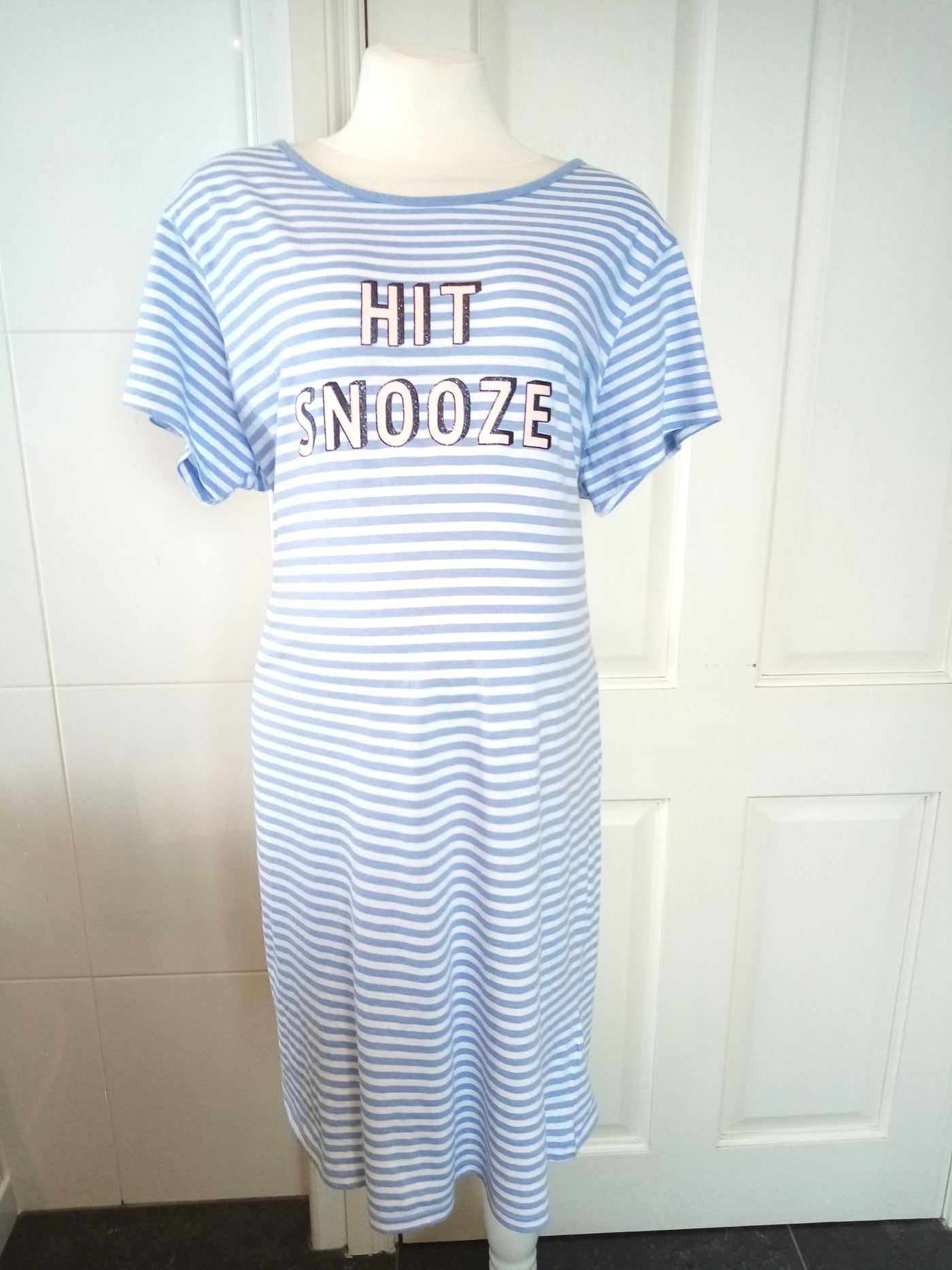 F&F Blue & White Stripe Nightdress - Size XL (would fit UK 12/14)