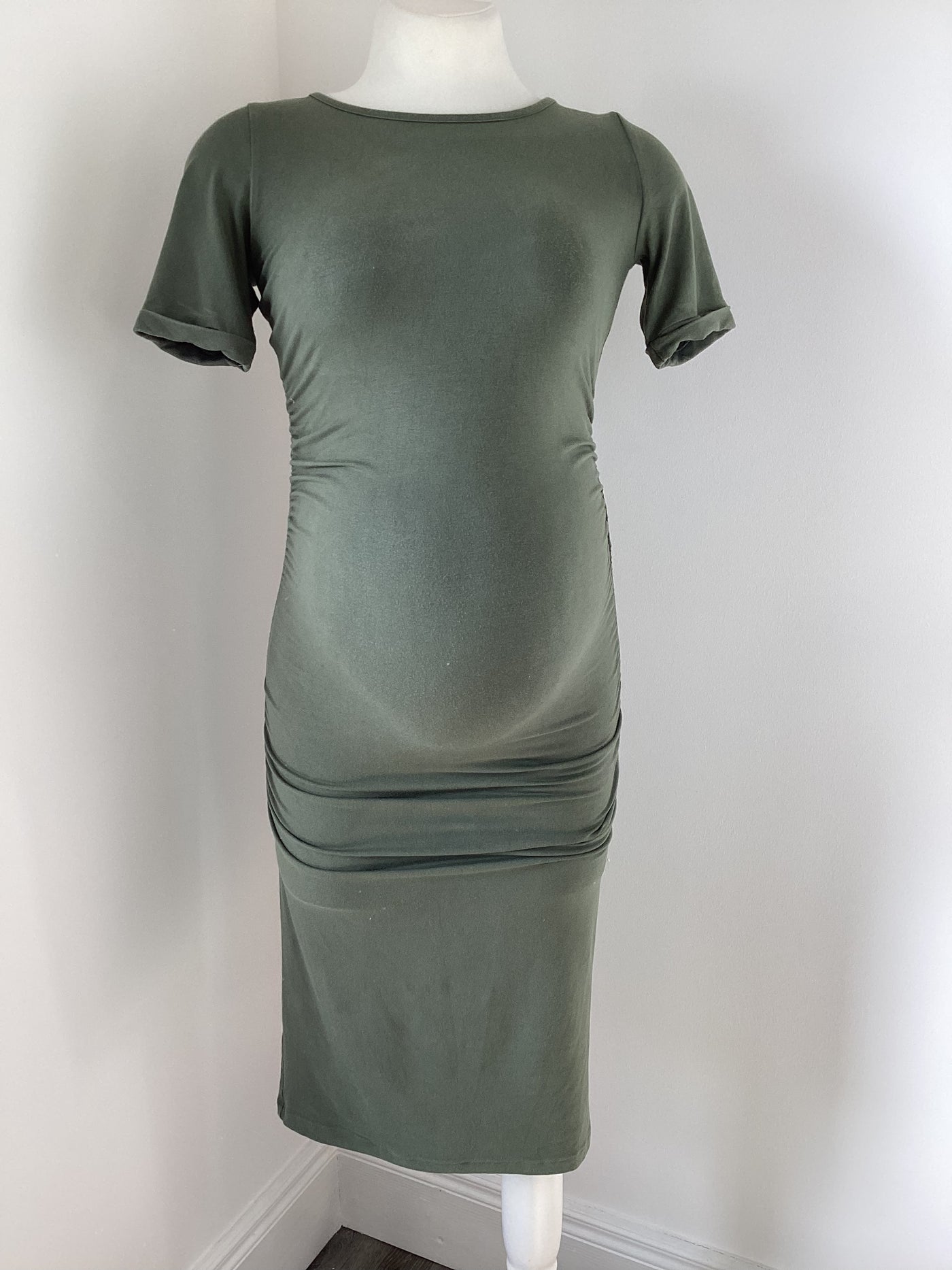 Isabella Oliver Khaki Short Sleeved Stretch Dress - Size 0 (Approx UK 6)