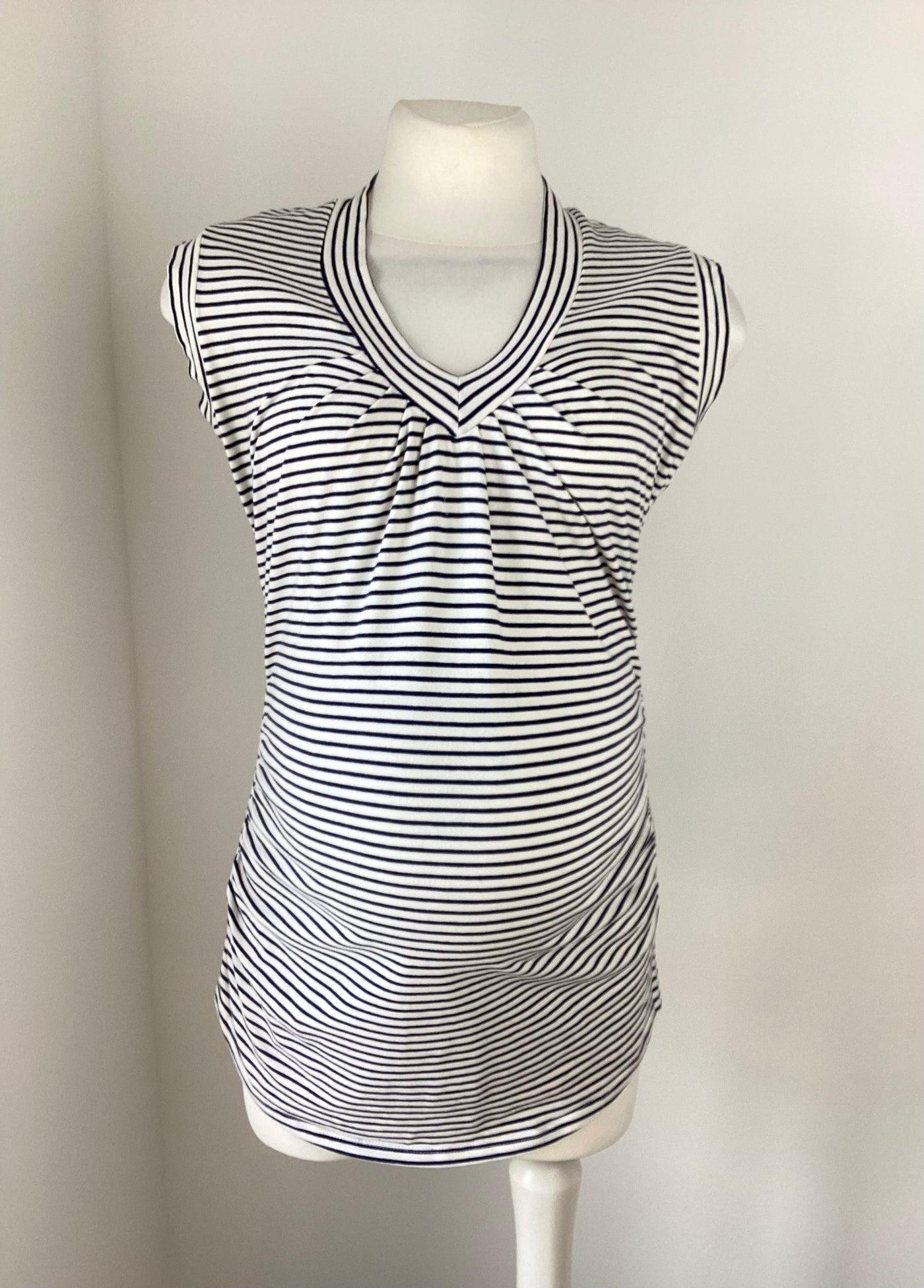 Blossom navy & white striped sleeveless top  - Size L (Approx UK 10/12)